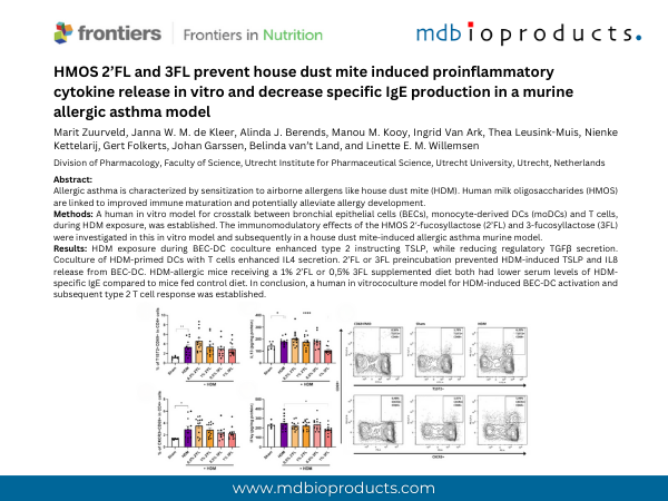 Featured Publication in Focus: HMOS 2’FL and 3FL prevent house dust mite induced proinflammatory cytokine release in vitro and decrease specific IgE production in a murine allergic asthma model